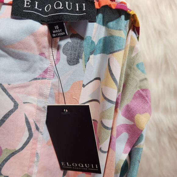 Eloquii NWT bright big floral spring print pleated cotton skirt woman's size 16 - Picture 4 of 9